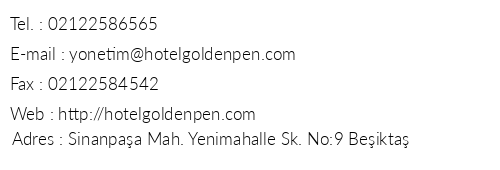 Golden Pen Hotel telefon numaralar, faks, e-mail, posta adresi ve iletiim bilgileri